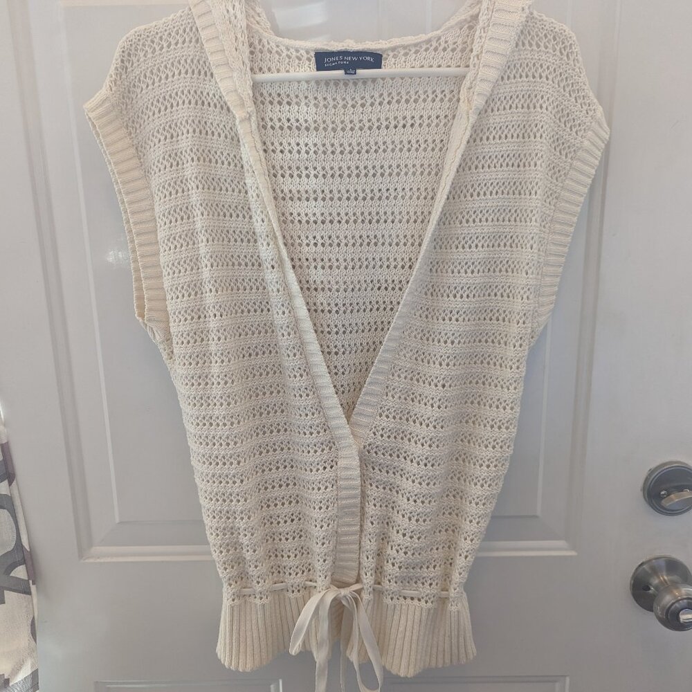 Jones New York sleeveless knit hooded sweater sz LG